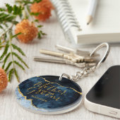 Porte-clés Marine Blue & Gold Foil Agate Mère de la chambre (Devant droit)