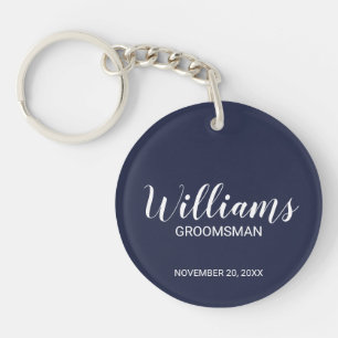 Porte-clés Marine Blue Modern Script Personnalisé Groomsman