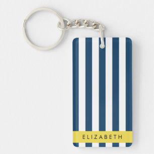 Porte-clés Marine Blue Stripes, Motif rayé, Votre nom