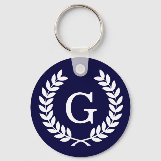 Porte-clés Marine Blue What Blé Laurel Wreath Initial Monogra (Recto)