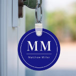 Porte-clés Marines bleu blanc monogramme initiales nom minima<br><div class="desc">Un arrière - plan bleu marine,  texte blanc. Avec un cadre blanc. Personnalisez et ajoutez vos initiales et votre nom de monogramme. Pour lui et elle.</div>