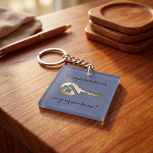 Porte-clés Marketing immobilier de luxe clé bleue ardoise or
