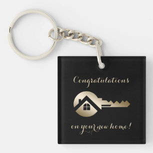 Porte-clés Marketing immobilier de luxe noir avec clé dorée