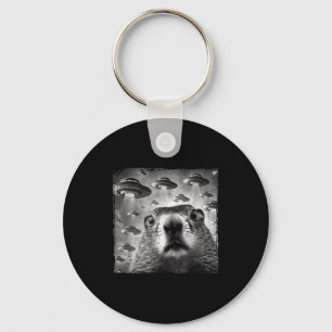 Porte-clés Marmotte drôle selfie avec des ovnis extraterrestr