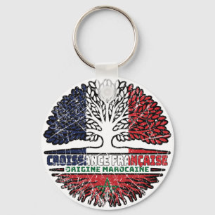 Porte-clés Maroc Marocain Français Drapeau des racines d'arbr