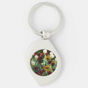 Porte-clés Maroon et Tulipes Jaunes Florales colorées