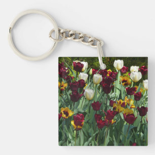 Porte-clés Maroon et Tulipes Jaunes Florales colorées