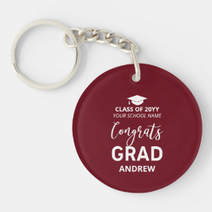 Porte-clés Maroon Red Votre nom Photo Cadeau 2023 Graduation