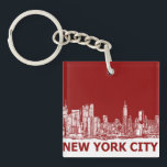 Porte-clés Maroon rouge de New York<br><div class="desc">Ce sont des dessins à l'encre réalisés par Lee-Ann Adendorff dans le stylo et l'encre. Je peux dessiner n'importe quel bâtiment ou intérieur qui a une signification spéciale pour vous et télécharger ici. Qu'il s'agisse d'un point de repère important, d'une maison familiale ou d'un lieu mariage, ces produits peuvent faire...</div>