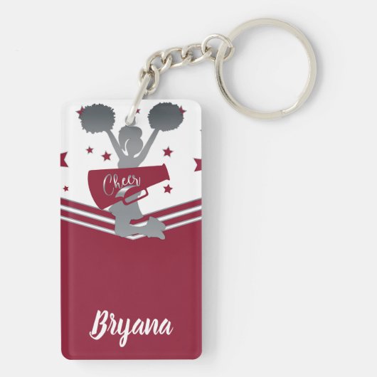 Porte-clés Maroon Silver Stars Personnalisé de premier plan (Dos)