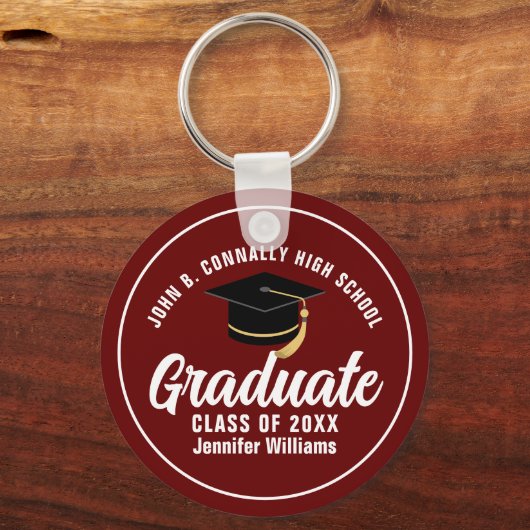 Porte-clés Maroon White Graduation Custom 2025 Graduate (Verso)
