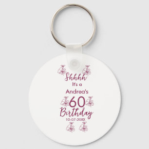 Porte-clés Marron blanc mauve montre nom floral 60e anniversa