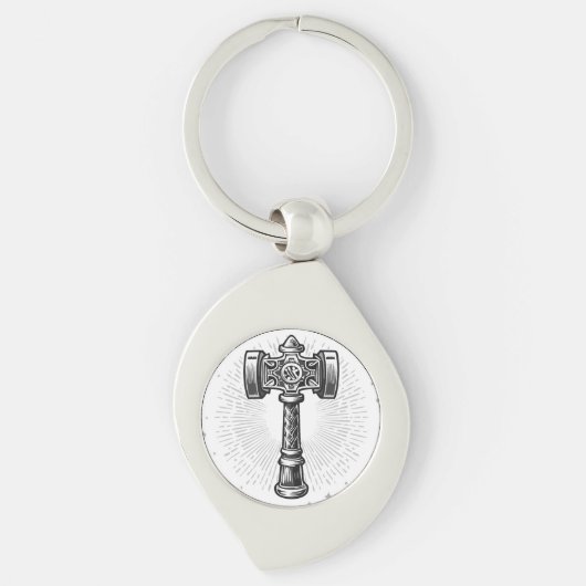 Porte-clés Marteau de Thor Mjolnir noir et blanc (Devant)