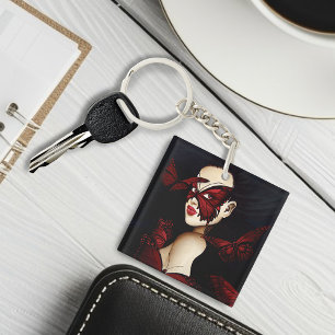 Porte-clés Mascarade de Papillon Rouge Femme Fantastique Goth