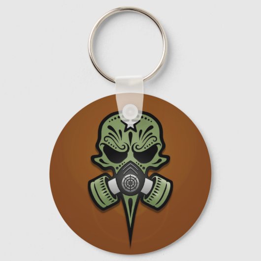 Porte-clés Masque à gaz, crâne à sucre, vert (Recto)