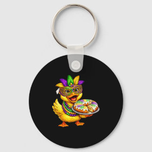 Porte-clés Masque de canard jaune poussin Mardi Gras Roi gâte