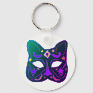 Porte-clés Masque de chat vénitien vert design