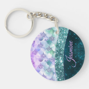 Porte-clés Masque de peau de sirène turquoise argent faux par