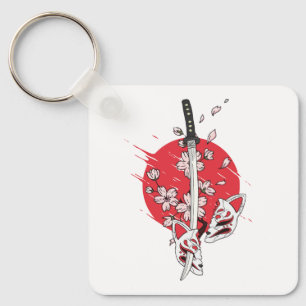 Porte-clés Masque de renard à fleurs de cerisier katana