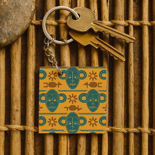 Porte-clés Masque Tribal Motif de Visage Ethnique Africain