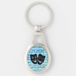 Porte-clés Masques de théâtre d'art musical bleu unis