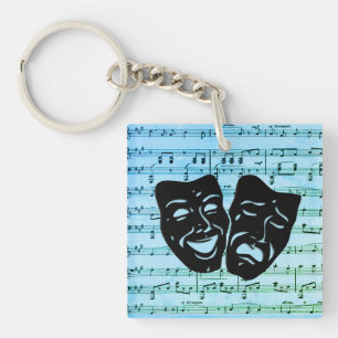 Porte-clés Masques de théâtre de l'art musical bleu unis