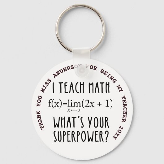 Porte-clés MATH ENSEIGNANT MERCI cadeau personnalisé moins de (Recto)