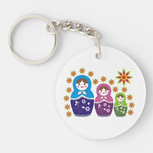 Porte-clés Matryoshka Poupées russes & tournesols personnalis (Devant)