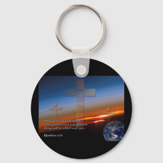 Porte-clés Matthieu 6:33 Croix du coucher du soleil