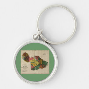 Porte-clés Maui - Carte Vintage de l'Enquête Hawaï de 1885