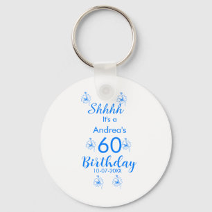 Porte-clés Mauve blanche bleu shhh nom floral 60e anniversair
