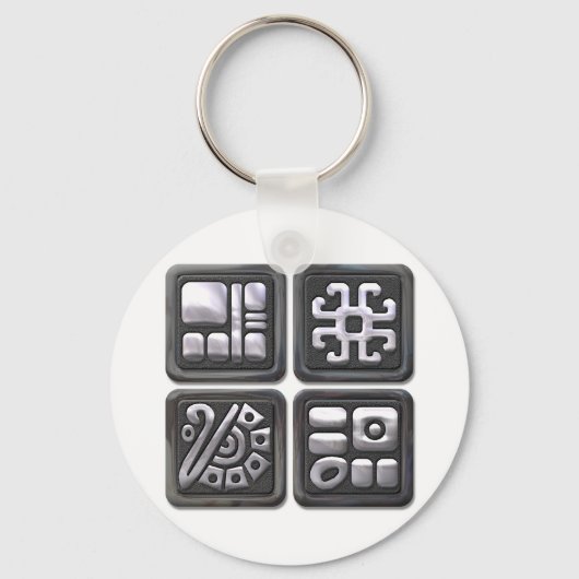 Porte-clés Maya Glyphs noir et argent (Recto)