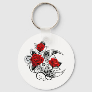 Porte-clés Mechanical Crescent with Red Roses