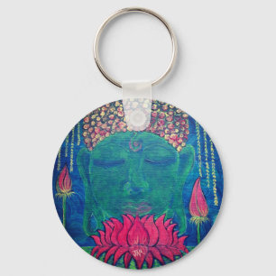 Porte-clés Médaille de Bouddha lotus fleur spirituel zen