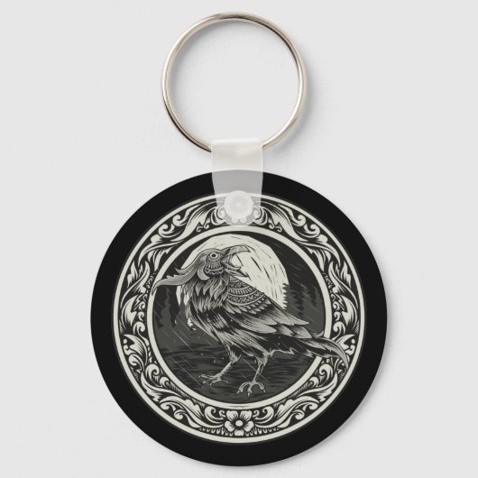 Porte-clés Médaillon Raven Cartographie Art Oiseau Nature (Recto)