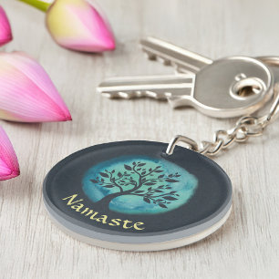Porte-clés Méditation Yoga Instructeur Elégant Aquarelle Arbr