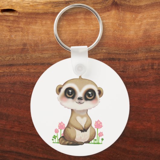 Porte-clés Meerkat mignonne et fleurs en blanc (Verso)