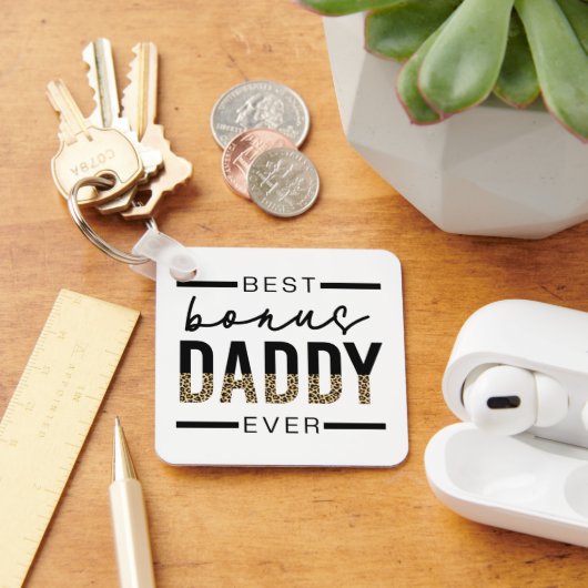 Porte-clés Meilleur Bonus Daddy Jamais Leopard Typographie (Bureau)
