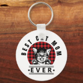 Porte-clés Meilleur Chat Maman Jamais Buffalo Plaid (Recto)