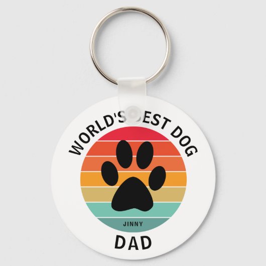 Porte-clés Meilleur Chien Papa Pawprint Retro Sunset Custom (Recto)