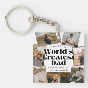 Porte-clés Meilleur Papa du Monde Bold Retro 7 Photo Collage