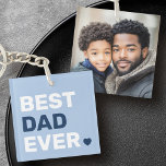 Porte-clés Meilleur papa jamais coeur bleu fête des pères pho<br><div class="desc">Porte - clé avec votre photo personnalisée et le texte "Meilleur père jamais" sur un arrière - plan bleu.</div>