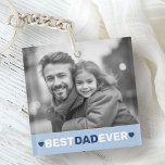 Porte-clés Meilleur papa jamais coeur photo bleu fête des pèr<br><div class="desc">Porte - clé avec votre photo personnalisée et le texte "Meilleur père jamais" ci-dessous flanqué de coeurs bleu clair.</div>