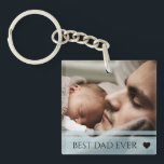 Porte-clés Meilleur papa jamais photo personnalisée moderne<br><div class="desc">"Meilleur papa jamais" et votre photo devant avec votre propre message personnalisé sur le dos.</div>