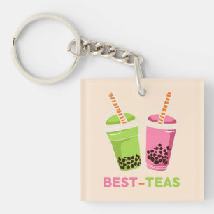 Porte-clés Meilleur thé kawaii boba bulle thé vert rose