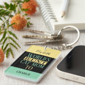 Porte-clés Meilleure maman chat ajouter nom photo jaune vert (Devant droit)