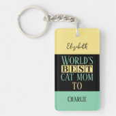 Porte-clés Meilleure maman chat ajouter nom photo jaune vert (Devant)