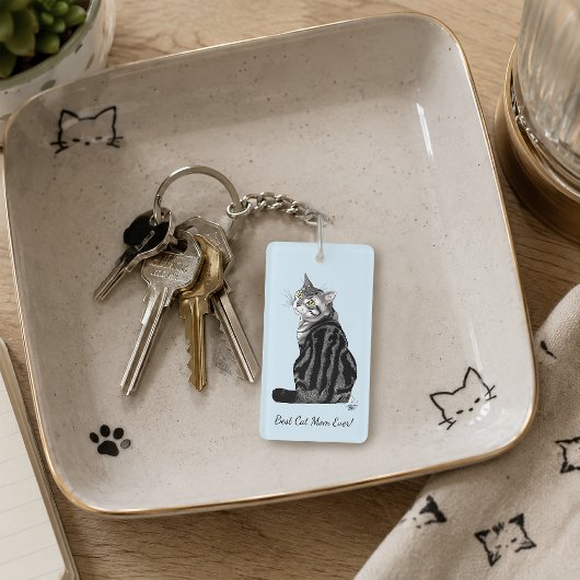 Porte-clés Meilleure Maman de Chat Argentée Fête des Mères