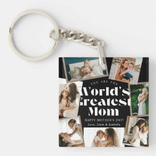 Porte-clés Meilleure Maman du Monde Bold Rétro 7 Photo Collag