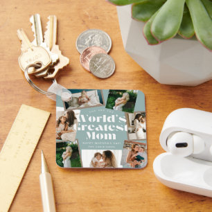 Porte-clés Meilleure Maman du Monde Bold Rétro 7 Photo Collag